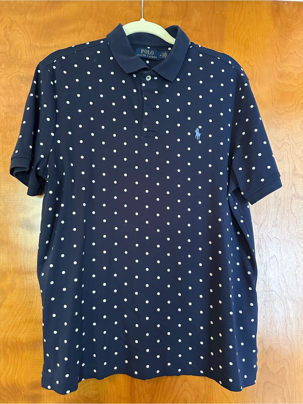 Men’s Ralph Lauren Navy Polka Dot Polo,
Size M